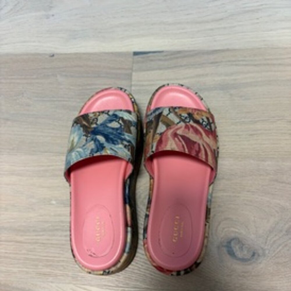 Gucci Floral Platform Slide Sandals